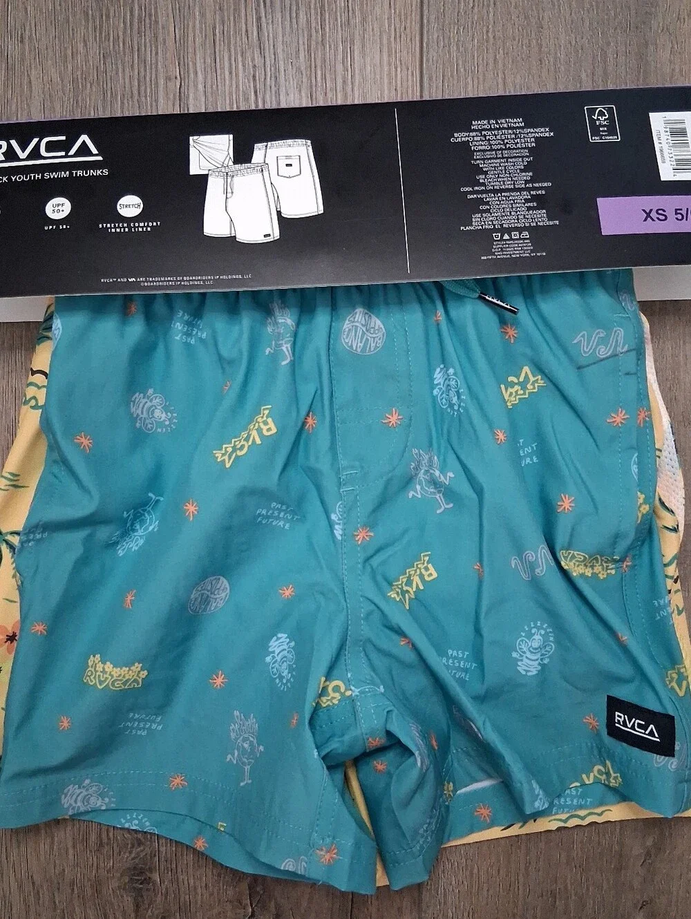 RVCA Boys XS 5/6 Swim Trunks 2-PackYellow Tropic & Blue RVCA Print